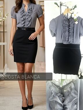 90's-Y2K Costa Blanca💋Vintage Gray-Black Dress | Ruffled| Slim fit